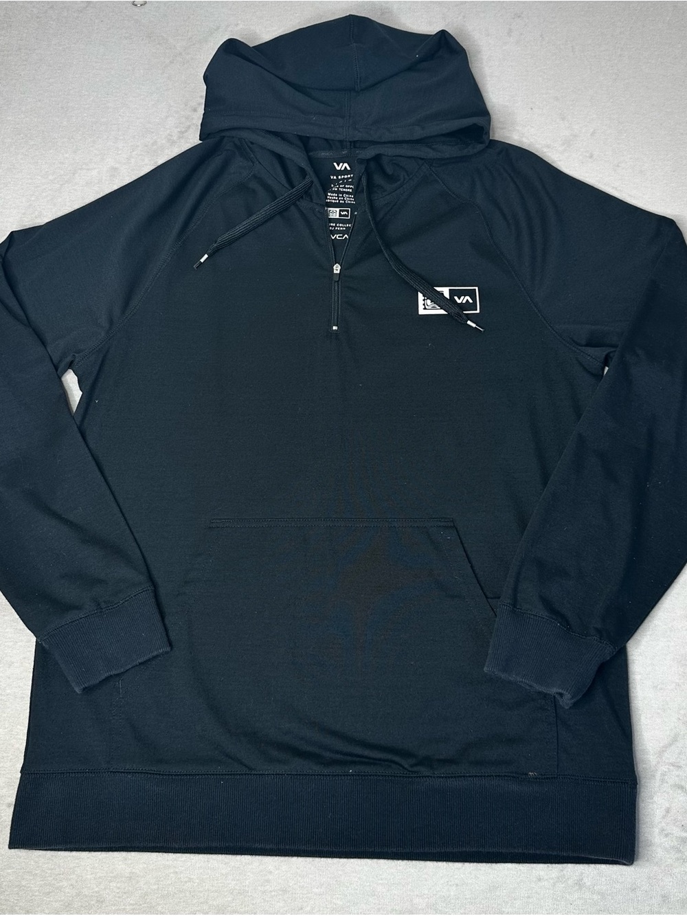 RVCA Men's Black Half-Zip Hoodie with Kangaroo Pocket